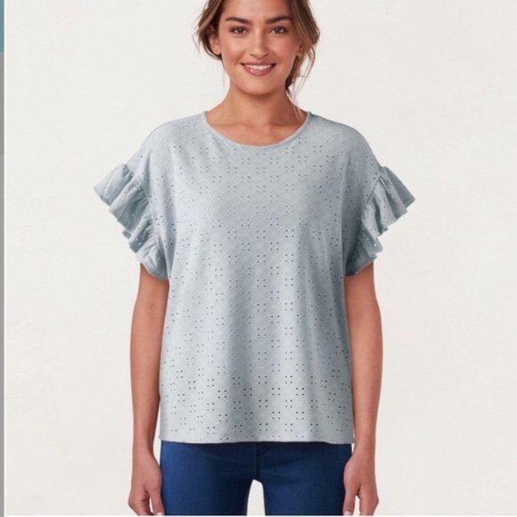 LC Lauren Conrad Tops - LC Lauren Conrad Eyelet Ruffle Sleeve Tee